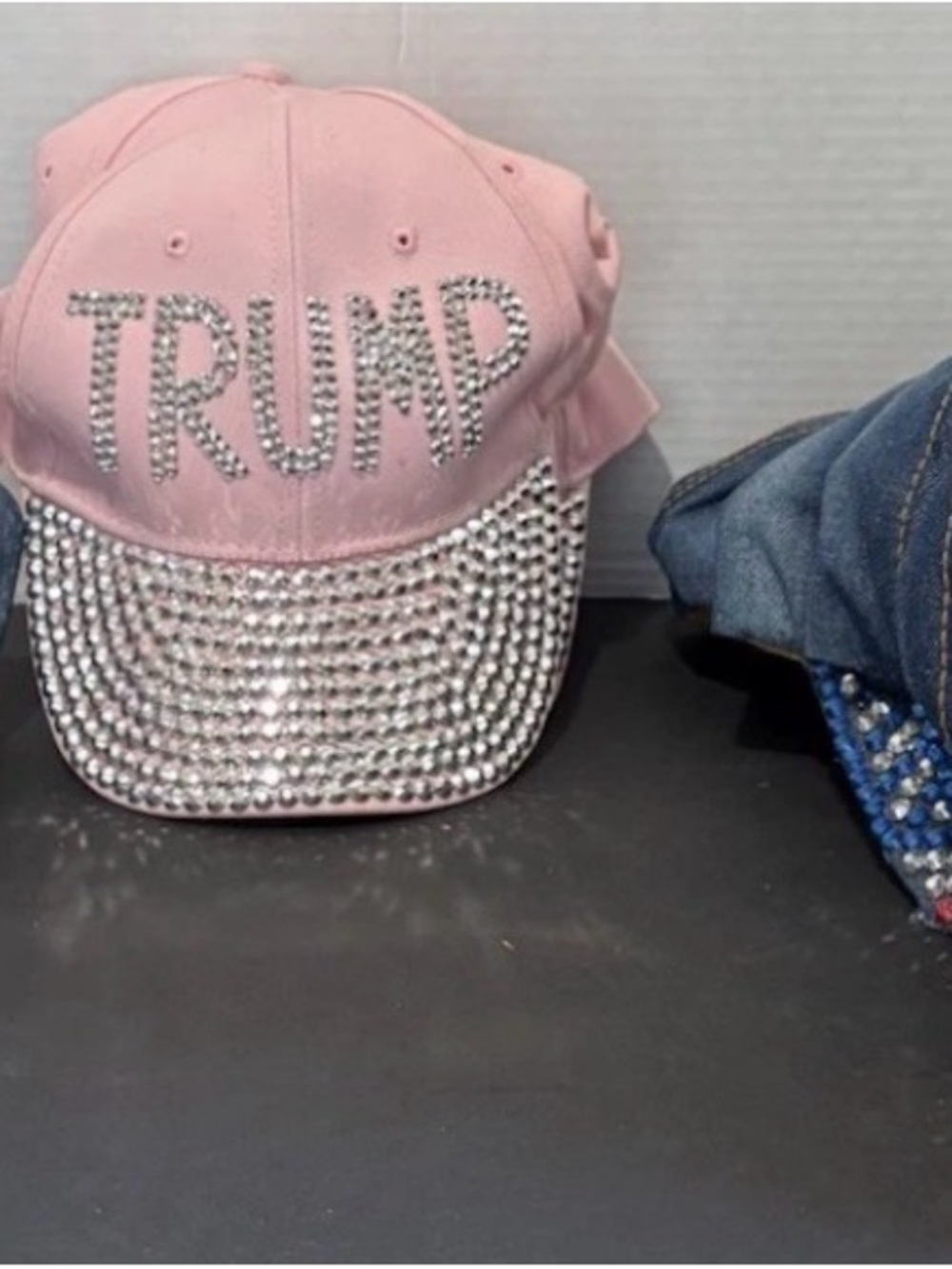 Trump Denim and Pink Crystal-Embellished Baseball Caps